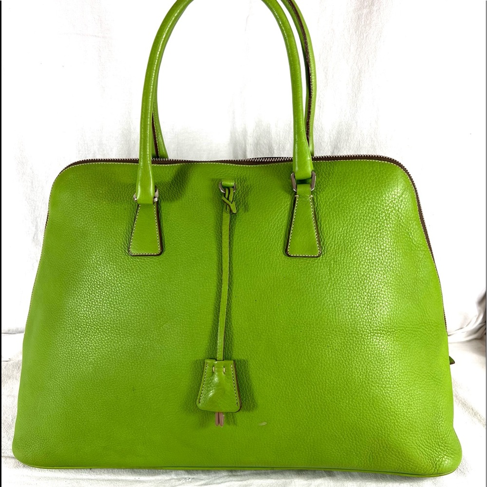 PRADA Vintage Fashionable Authentic Green Leather Satchel Bag Made in Italy